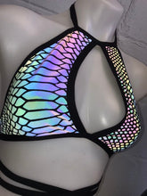Load image into Gallery viewer, SLITHER | REFLECTIVE | Keyhole Halter Top, Women's Festival Top, Rave Top
