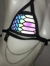Load image into Gallery viewer, SLITHER | REFLECTIVE | Chain Cage Top + Mini Skirt, Women's Festival Outfit, Rave Set