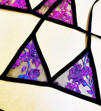 Load image into Gallery viewer, FLORAL SEQUIN SHEER | Triangle Top, Women's Festival Top, Rave Top