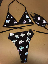 Load image into Gallery viewer, REFLECTIVE BUTTERFLY | Triangle Top + High Waist High Cut Bottoms + Mask, Women's Festival Outfit, Rave Set