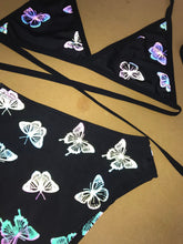 Load image into Gallery viewer, REFLECTIVE BUTTERFLY | Triangle Top + High Waist High Cut Bottoms + Mask, Women's Festival Outfit, Rave Set