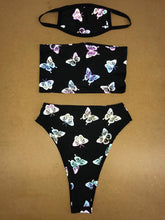 Load image into Gallery viewer, REFLECTIVE BUTTERFLY | Tube Top + High Waisted High Cut Bottoms + Mask, Women's Festival Outfit, Rave Set