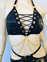 Load image into Gallery viewer, GOLD GODDESS VIBES | Triangle Corset Front Chain Top, Women's Festival Top, Rave Top