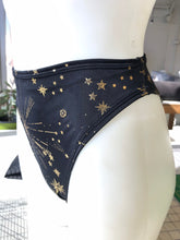 Load image into Gallery viewer, GOLD GODDESS VIBES | High Waisted High Cut Bottoms, Festival Bottoms, Rave Bottoms, Black Rave Outfit