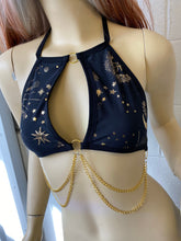 Load image into Gallery viewer, GOLD GODDESS VIBES | Keyhole Halter Chain Top, Festival Top, Rave Top with Chains