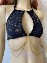 Load image into Gallery viewer, GOLD GODDESS VIBES | Keyhole Halter Chain Top, Festival Top, Rave Top with Chains