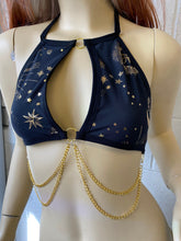 Load image into Gallery viewer, GOLD GODDESS VIBES | Keyhole Halter Chain Top, Festival Top, Rave Top with Chains