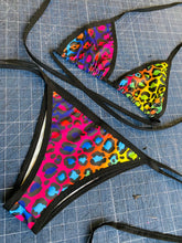 Load image into Gallery viewer, RAINBOW CHEETAH | Bikini Top + Bikini Bottoms, Women's Festival Outfit, Rave Set