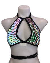 Load image into Gallery viewer, SLITHER | REFLECTIVE | Keyhole Halter Top, Women's Festival Top, Rave Top