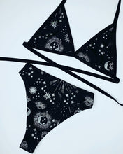 Load image into Gallery viewer, SILVER GODDESS VIBES | Reflective | Limited Edition | Triangle Top + High Waisted High Cut Bottoms, Women's Festival Outfit, Rave Set