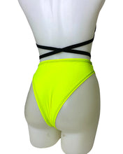 Load image into Gallery viewer, YELLOW BASIC B*TCH | Cage Top + High Waist High Cut Bottoms + Face Mask + Gloves, Women's Festival Outfit, Rave Set