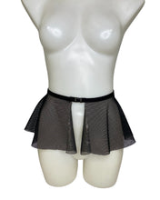 Load image into Gallery viewer, BLACK DARK STARR | Black Fishnet Ultra Mini Buckle Skirt, Rave Skirt, Festival Bottom