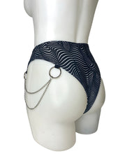 Load image into Gallery viewer, ILLUSIONS | High Waisted High Cut Chain Bottoms with Leg Wrap, Festival Bottoms, Rave Bottoms, Black Rave Outfit