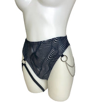 Load image into Gallery viewer, ILLUSIONS | High Waisted High Cut Chain Bottoms with Leg Wrap, Festival Bottoms, Rave Bottoms, Black Rave Outfit