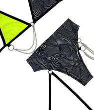 Load image into Gallery viewer, ILLUSIONS | High Waisted High Cut Chain Bottoms with Leg Wrap, Festival Bottoms, Rave Bottoms, Black Rave Outfit