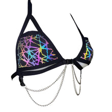 Load image into Gallery viewer, RAINBOW STATIC | REFLECTIVE | Chain Cage Top, Festival Top, Rave Top with Chains