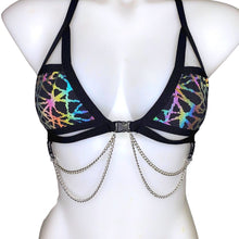 Load image into Gallery viewer, RAINBOW STATIC | REFLECTIVE | Chain Cage Top, Festival Top, Rave Top with Chains