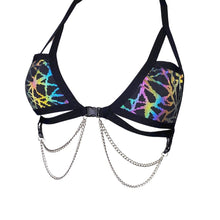 Load image into Gallery viewer, RAINBOW STATIC | REFLECTIVE | Chain Cage Top, Festival Top, Rave Top with Chains