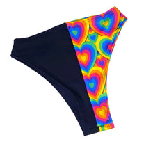 Load image into Gallery viewer, POSITIVE VIBRATIONS | High Waisted High Cut Bottoms, Festival Bottoms, Rave Bottoms, Black Rave Outfit