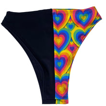 Load image into Gallery viewer, POSITIVE VIBRATIONS | High Waisted High Cut Bottoms, Festival Bottoms, Rave Bottoms, Black Rave Outfit
