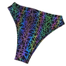 Load image into Gallery viewer, RAINBOW STATIC | REFLECTIVE | High Waisted High Cut Bottoms, Festival Bottoms, Rave Bottoms, Black Rave Outfit