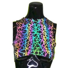 Load image into Gallery viewer, RAINBOW STATIC | REFLECTIVE | Underboob Sporty Crop Top, Women's Festival Top, Rave Top