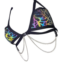 Load image into Gallery viewer, RAINBOW STATIC | REFLECTIVE | Chain Cage Top, Festival Top, Rave Top with Chains