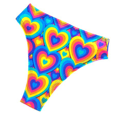 Load image into Gallery viewer, POSITIVE VIBRATIONS | High Waisted High Cut Bottoms, Festival Bottoms, Rave Bottoms, Rainbow Rave Outfit