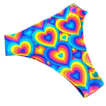 Load image into Gallery viewer, POSITIVE VIBRATIONS | High Waisted High Cut Bottoms, Festival Bottoms, Rave Bottoms, Rainbow Rave Outfit