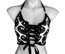 Load image into Gallery viewer, BLACK and WHITE | Front Tie Crop Top, Women's Festival Top, Rave Top