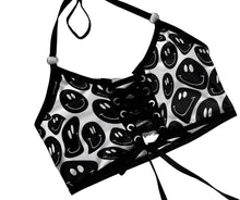 Load image into Gallery viewer, BLACK and WHITE | Front Tie Crop Top, Women's Festival Top, Rave Top