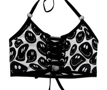 Load image into Gallery viewer, BLACK and WHITE | Front Tie Crop Top, Women's Festival Top, Rave Top