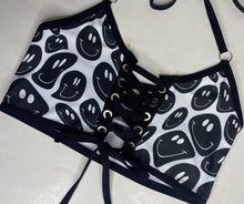 Load image into Gallery viewer, BLACK and WHITE | Front Tie Crop Top, Women's Festival Top, Rave Top