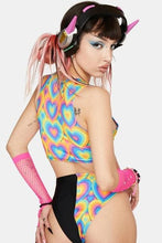 Load image into Gallery viewer, POSITIVE VIBRATIONS | High Waisted High Cut Bottoms, Festival Bottoms, Rave Bottoms, Black Rave Outfit