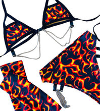 Load image into Gallery viewer, THAT'S HOT | Chain Cage Top + High Waisted High Cut Chain Bottoms + Face Mask + Gloves, Women's Festival Outfit, Rave Set
