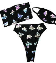 Load image into Gallery viewer, REFLECTIVE BUTTERFLY | Tube Top + High Waisted High Cut Bottoms + Mask, Women's Festival Outfit, Rave Set