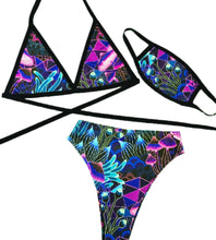 Load image into Gallery viewer, DAZED MUSHROOM | Triangle Top + High Cut High Waisted Bottoms + Mask, Women's Festival Outfit, Rave Set