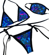 Load image into Gallery viewer, DAZED MUSHROOM | Bikini Top + Bikini Tie Bottoms + Mask, Women's Festival Outfit, Rave Set