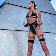 Load image into Gallery viewer, BASIC B*TCH | Chain Cage Top + High Waisted High Cut Bottoms + Mask + Gloves, Women's Festival Outfit, Rave Set