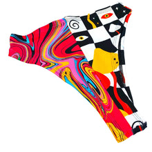 Load image into Gallery viewer, MIDNIGHT SWIRL | Split High Waisted High Cut Bottoms, Festival Bottoms, Rave Bottoms, Black Rave Outfit