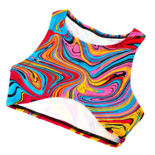 Load image into Gallery viewer, MIDNIGHT SWIRL | Underboob Sporty Crop Top, Women's Festival Top, Rave Top
