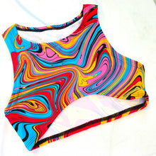 Load image into Gallery viewer, MIDNIGHT SWIRL | Underboob Sporty Crop Top, Women's Festival Top, Rave Top