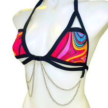 Load image into Gallery viewer, MIDNIGHT SWIRL | Chain Cage Top, Festival Top, Rave Top with Chains