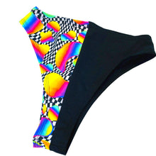 Load image into Gallery viewer, RETRO RAVE | Split High Waisted High Cut Bottoms, Festival Bottoms, Rave Bottoms, Black Rave Outfit