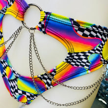 Load image into Gallery viewer, RETRO RAVE | High Waisted High Cut Chain Bottoms wit cut out, Festival Bottoms, Rave Bottoms, Black Rave Outfit