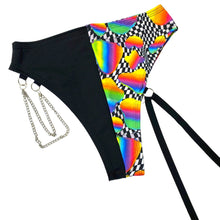 Load image into Gallery viewer, RETRO RAVE | High Waisted High Cut Chain Bottoms with Leg Wrap, Festival Bottoms, Rave Bottoms, Black Rave Outfit
