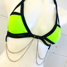 Load image into Gallery viewer, BASIC B*TCH | Neon Green | Chain Cage Top, Festival Top, Rave Top with Chains