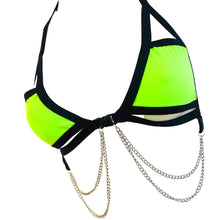 Load image into Gallery viewer, BASIC B*TCH | Neon Green | Chain Cage Top, Festival Top, Rave Top with Chains