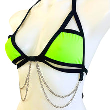 Load image into Gallery viewer, BASIC B*TCH | Neon Green | Chain Cage Top, Festival Top, Rave Top with Chains