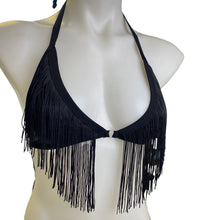 Load image into Gallery viewer, BLACK | Fringe Triangle Top, Women's Festival Top, Rave Top